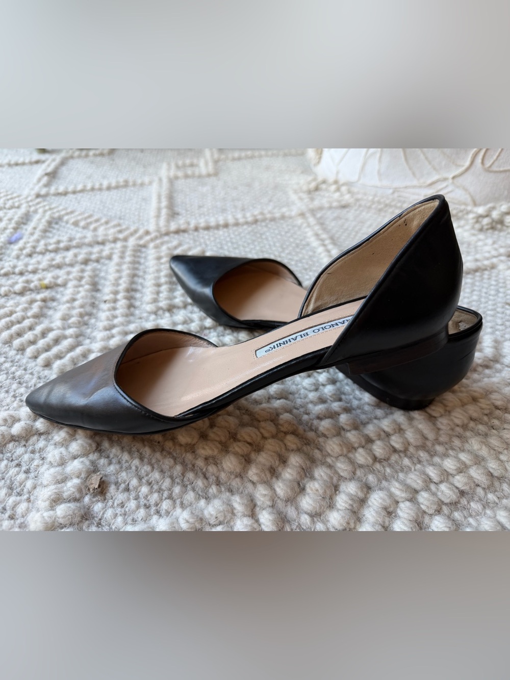 Manolo Blahnik Black Pointed Toe D'Orsay Flats